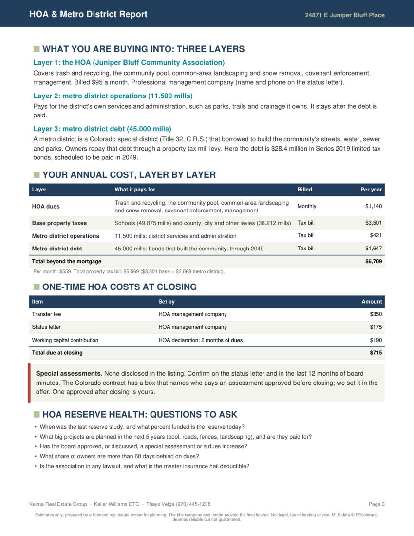 HOA and Metro District Report example, page 3 of 5