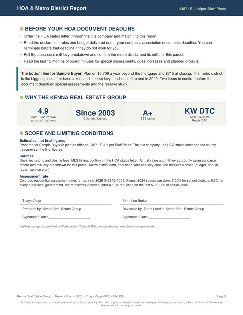 HOA and Metro District Report example, page 5 of 5