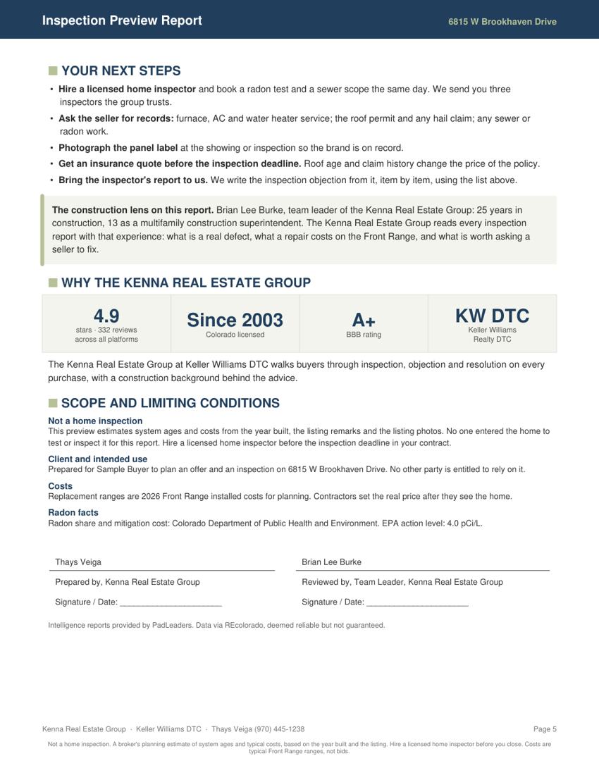 Inspection Preview Report example, page 5 of 5