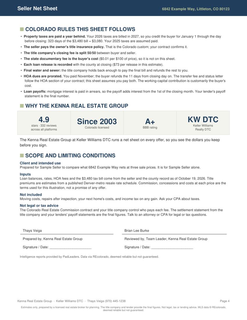 Seller Net Sheet example, page 4 of 4